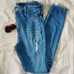 Hollister Blue High Rise Jean Legging with Distressed Details